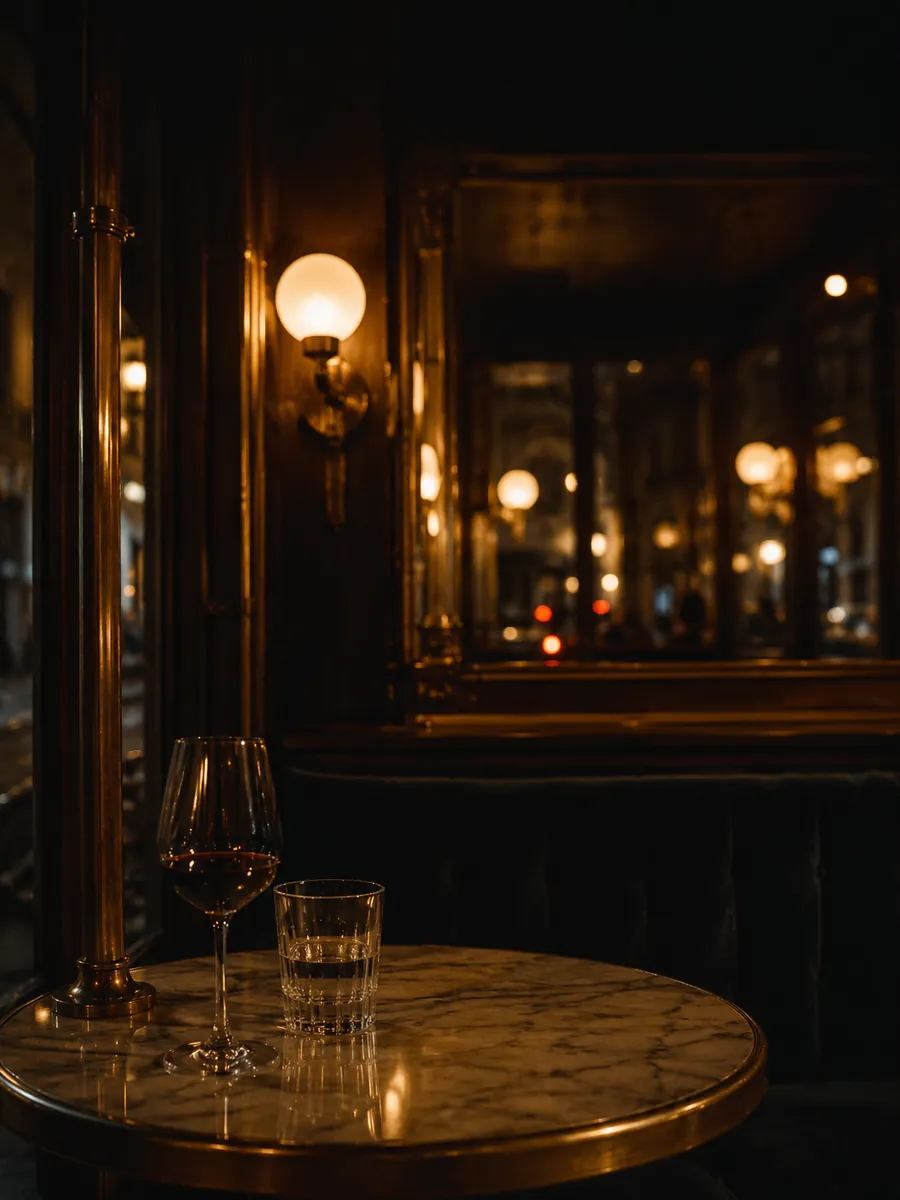 Interno di un caffè storico con specchi e ottoni